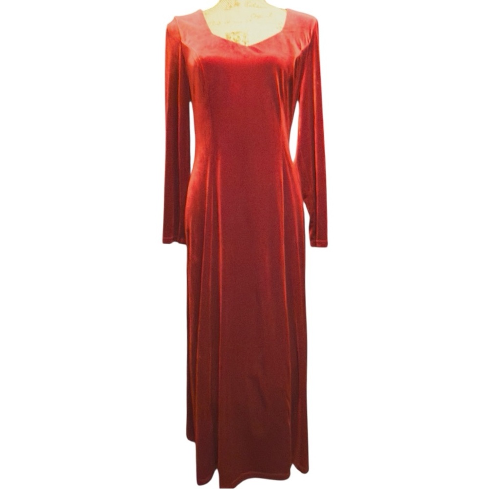 Coldwater Creek maxi dress red velour long sleeve Women’s size 8 | oo